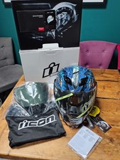 Icon Airflite Horsemen Blue Jewel Motorcycle Bike Race Helmet Visor Bag Race Set