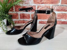TOPSHOP BLACK SANDALS UK 6 EU 39 ANKLE STRAP BLOCK HEEL OPEN TOE SADIE WOMENS