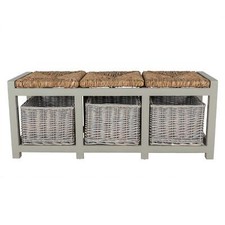 Set of Three Grey Wicker Baskets Storage Unit