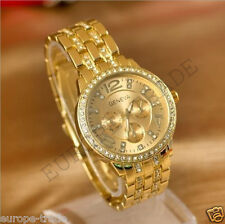 Geneva Chronograph Designer Style Ladies Women Rhinestone Gold Watch