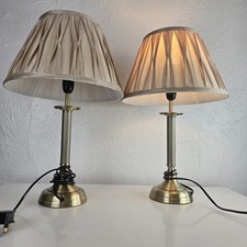 Pair Dunelm Brass Table Lamps Pleated Silk Shade Classic Style 47cm B22 Tested