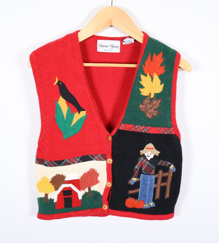 90s autumn motif sweater vest - 90s,