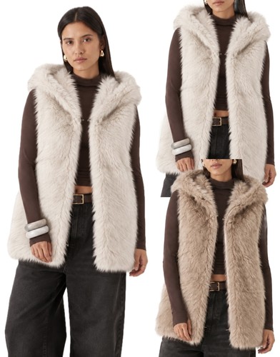 Women faux fur gilet hooded - faux,