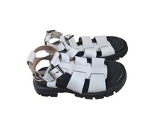 Women Schuh Gladiator  Chunky Sandals Ankle Fastening White Leather UK 9 New