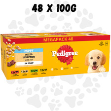 48x Pedigree PUPPY Wet Dog Food 100g Pouches Mixed Selection in Jelly Complete