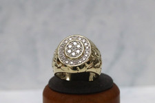 Heavy 9ct Yellow Gold Diamond Signet Ring - Size T - UK Hallmark