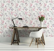 Muriva Eden Wallpaper Floral Birds Butterflies Nature Foliage Pink 102550