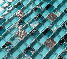New Teal Turquoise Blue Green Silver Chrome Crackle Glass Mosaic Wall Tile 8mm