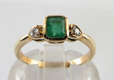 DAINTY 9K 9CT GOLD COLOMBIAN EMERALD DIAMOND ART DECO INS HEART RING FREE RESIZE