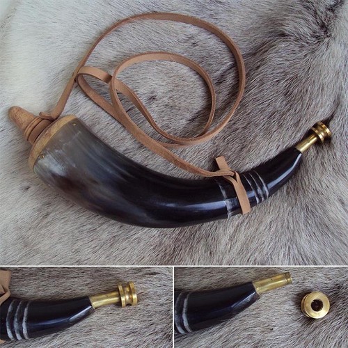 Large powder horn - with, brass