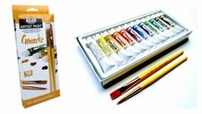 Artists Gouache Paint Set Of 12 + 2 Brushes Royal and Langnickel 12ml tube GOU12