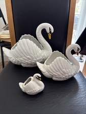 Dartmouth Pottery Devon 3 White/Cream Swan Planters Vases   Vintage