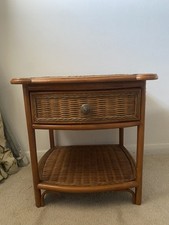 Vintage Mid Century Cane Bamboo Rattan Bedside Table With One Drawer