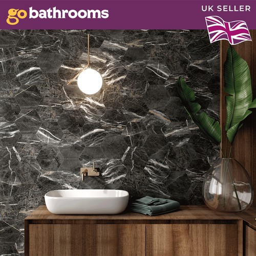 Hexagonal black marble tile - hexagonal,