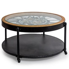 Large Quirky/Unusual Industrial Wood & Metal Clock/Working Gears Coffee Table