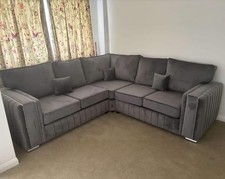 Layla | 2C2 Corner Sofa | High Back | Grey Plush | Brand New  - Special Offer 