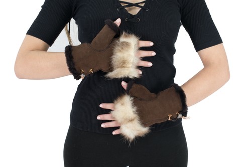 Sheepskin gloves fingerless - gloves, in