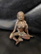 Nepalese Bronze Seated Parvati Goddess Deity Antique 95mm