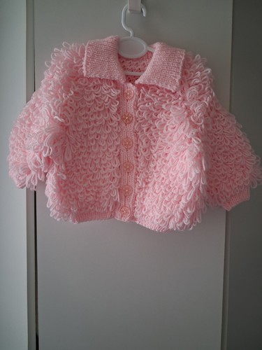 Pink knit loopy cardigan with - pink,
