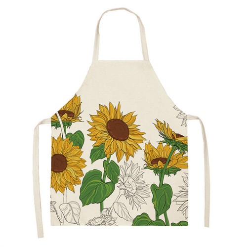 Linen apron sunflower print - apron,