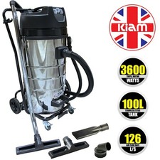 Kiam KV100 100L Industrial 3 Motor 3600W Wet & Dry Vacuum Cleaner Gutter Hoover