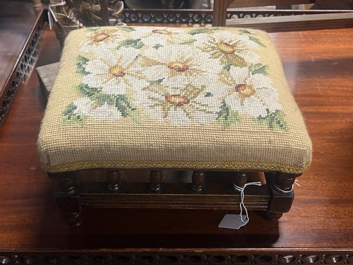 Oak footstool needlepoint - oak,