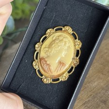 Vintage Style Cameo Brooch Pin – Gold Tone Oval Victorian Style Resin