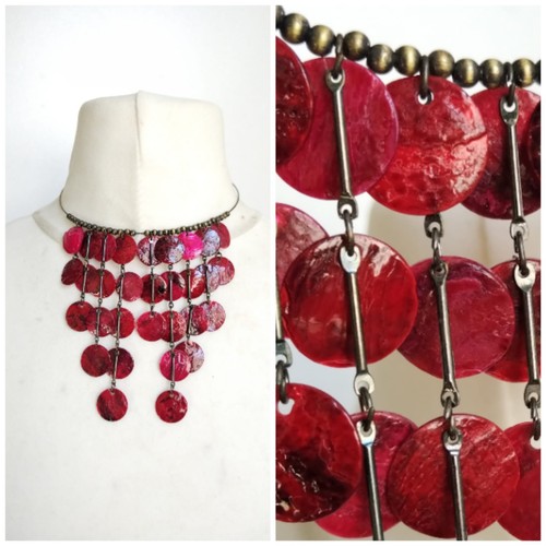 Vintage brass tone beads red - tone,