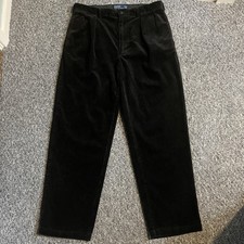 VTG Polo Ralph Lauren Andrew Pant Corduroy Trousers Black Wide Leg 35W x 30L