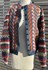 Vintage 90s Noah Made In Sussex 100% Wool Multi Cardigan Jacket Balloon Sleeves