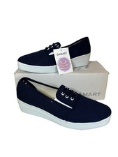 Damart Navy Canvas Wedge Comfort Shoes Ultra Flex Sole UK 6 New In Box