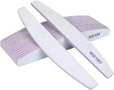 12x Nail Files 100/180 Grit Professional Half Moon Curved Double Sided Nail File