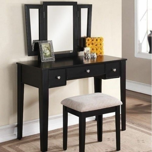 Black wooden vanity set - wooden, 3