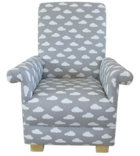 Kids Chair Armchair Grey & White Clouds Fabric Children's Nursery Bedroom New