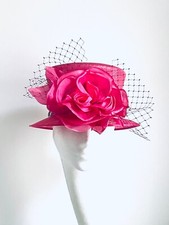Cerise  pink saucer disc hat fascinator wedding mother of bride Royal Ascot