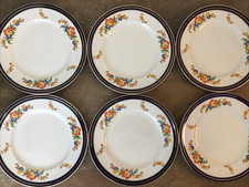 Set Of Six, Vintage 1940s, Alfred Meakin, Floral, Gilt & Cream Plates, 20cm