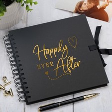 Happily Ever After Black Love Scrapbook Photo album or Guest Book Gold Script