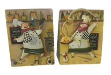 Set of 2 Durham 3D Kitchen Metal Wall Hangings Fat Chef Cooking VTG signed Decor