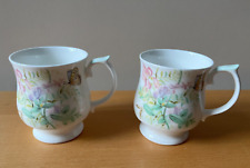 Pair of Elizabethan Staffordshire Fine Bone China Footed Mugs, Hand Decorated