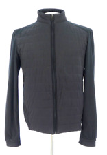 Zara Mens Jacket Bomber Fabric Sleeve Quilted Front Navy Stand Up Collar Size M