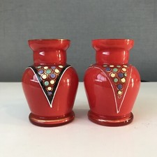 Vintage Colourful Red Art Glass Vases With Dots 10cm x 2