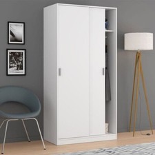 Mytre White Small Narrow Space-Saving Sliding 2 Door Bedroom Wardrobe 100cm