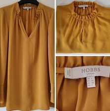 Hobbs UK Size 6 Mustard High Neck Long Sleeve Top / Blouse 