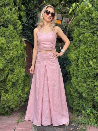Custom pink linen - linen, skirt