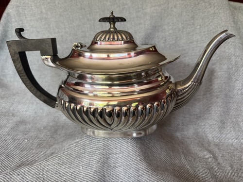 Antique silver teapot fluted - silver,
