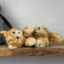 Steiff Minka Kitten - Small Ginger Kitten Tabby Cat Side Laying 074578 9”