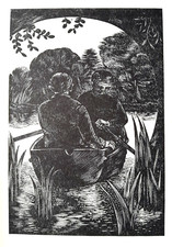 Lindley  BOAT DINGHY Print of a Boating Fishing Woodcut C1960 Fish