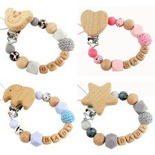 Personalised Dummy Clips Wooden Pacifier Chain Soother Toy Holders Xmas Gift New