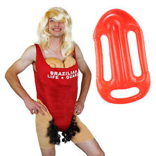 MENS BRAZILIAN LIFEGUARD FANCY DRESS COSTUME STAG NIGHT OUTFIT FUNNY WIG FLOAT