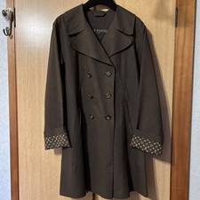 LOUIS VUITTON Authentic Women's Trench Coat Long Jacket Brown Logo Cotton Button